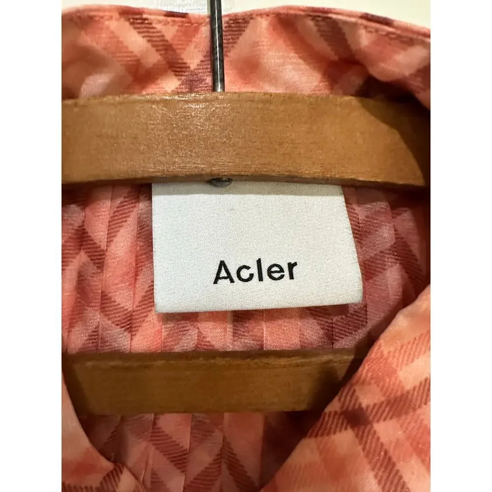 Acler Preston Mini Dress Flowy Pleated Silhouette Plaid Print Orange Size 4 - Picture 6 of 8